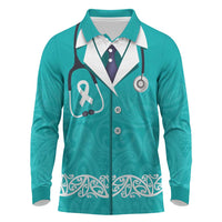 New Zealand Nurses Week Long Sleeve Polo Shirt Maori Kowhaiwhai Cyan Tribal