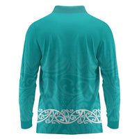 New Zealand Nurses Week Long Sleeve Polo Shirt Maori Kowhaiwhai Cyan Tribal