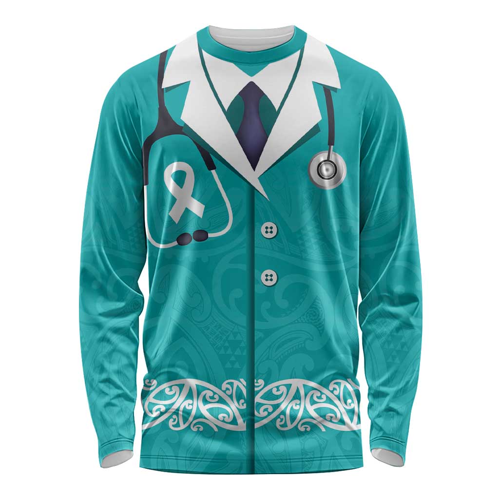 New Zealand Nurses Week Long Sleeve Shirt Maori Kowhaiwhai Cyan Tribal LT9 Unisex Cyan - Polynesian Pride