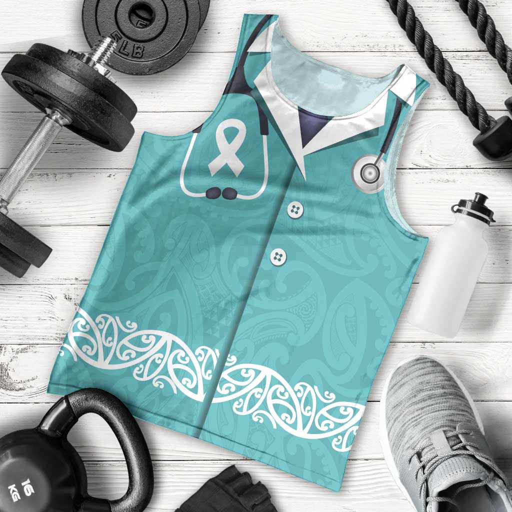 New Zealand Nurses Week Men Tank Top Maori Kowhaiwhai Cyan Tribal LT9 - Polynesian Pride
