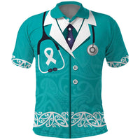 New Zealand Nurses Week Polo Shirt Maori Kowhaiwhai Cyan Tribal LT9 Cyan - Polynesian Pride