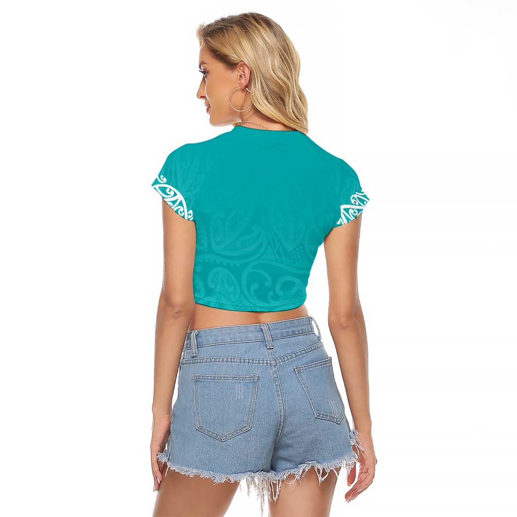 New Zealand Nurses Week Raglan Cropped T Shirt Maori Kowhaiwhai Cyan Tribal LT9 - Polynesian Pride
