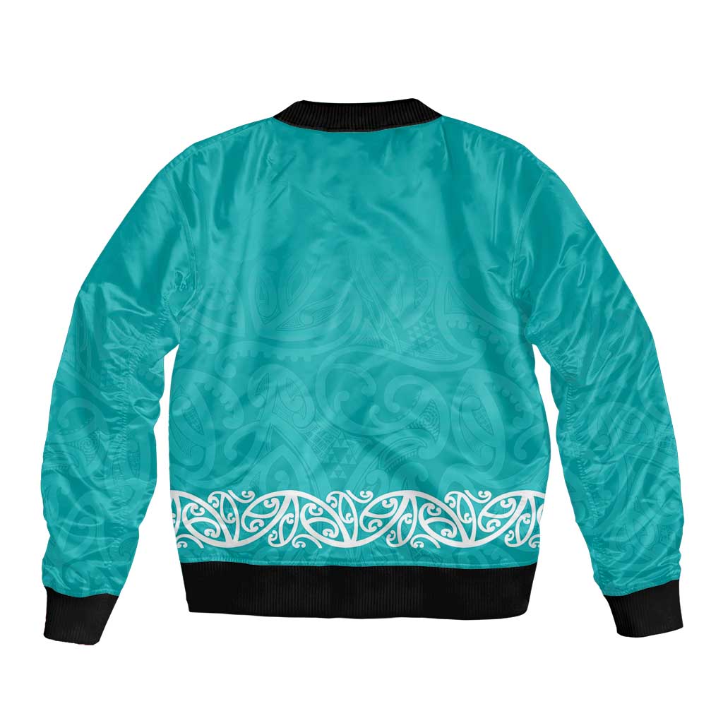 New Zealand Nurses Week Sleeve Zip Bomber Jacket Maori Kowhaiwhai Cyan Tribal LT9 - Polynesian Pride