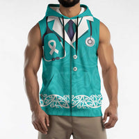 New Zealand Nurses Week Sleeveless Hoodie Maori Kowhaiwhai Cyan Tribal