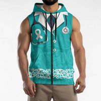 New Zealand Nurses Week Sleeveless Zip Hoodie Maori Kowhaiwhai Cyan Tribal