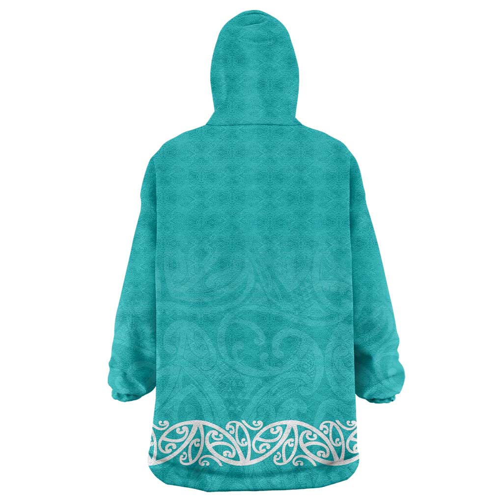 New Zealand Nurses Week Wearable Blanket Hoodie Maori Kowhaiwhai Cyan Tribal