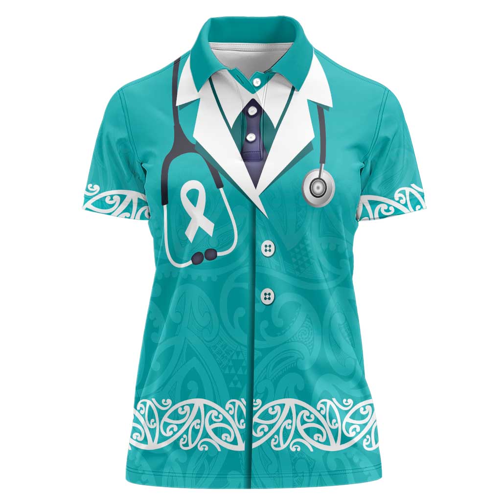 New Zealand Nurses Week Women Polo Shirt Maori Kowhaiwhai Cyan Tribal LT9 Female Cyan - Polynesian Pride