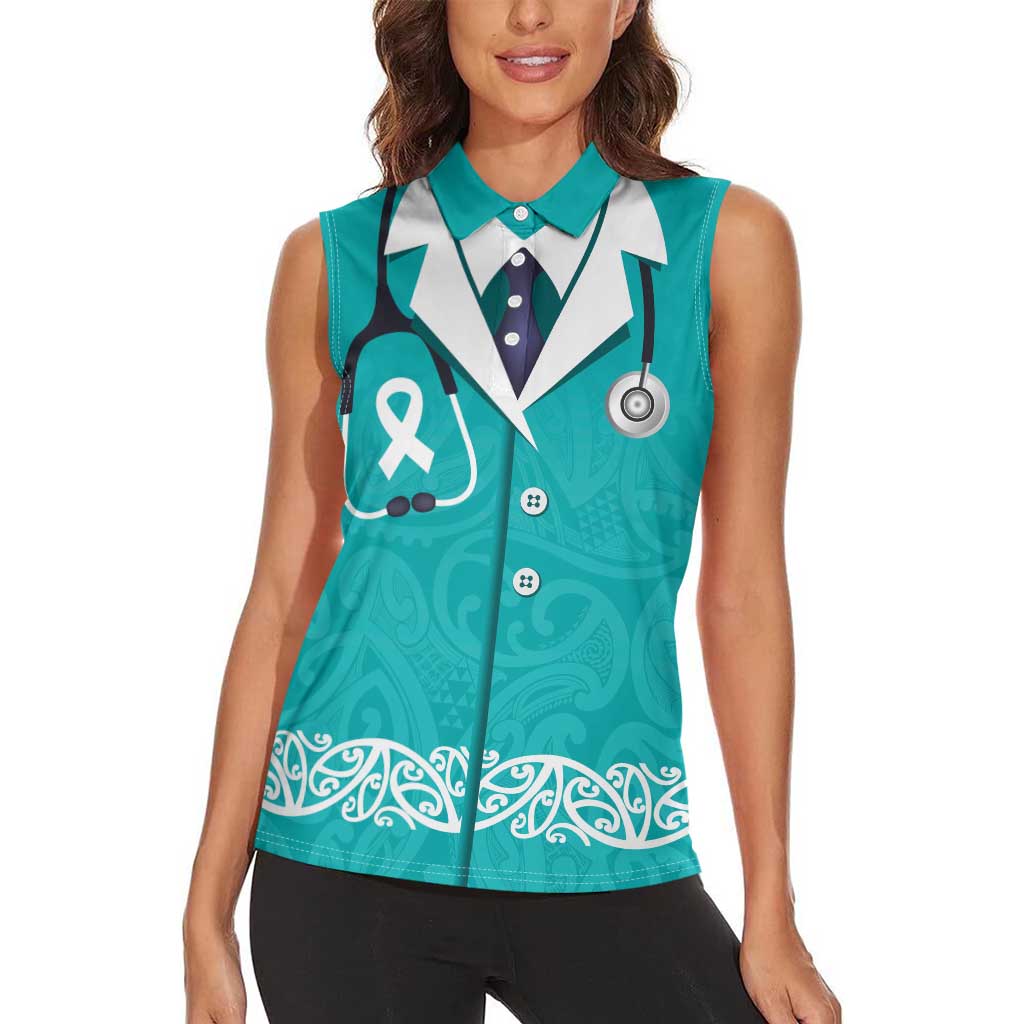 New Zealand Nurses Week Women Sleeveless Polo Shirt Maori Kowhaiwhai Cyan Tribal LT9 - Polynesian Pride