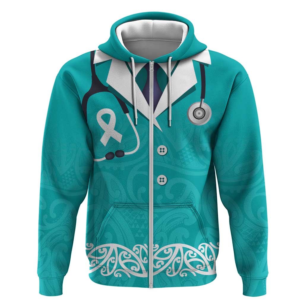 New Zealand Nurses Week Zip Hoodie Maori Kowhaiwhai Cyan Tribal LT9 Zip Hoodie Cyan - Polynesian Pride