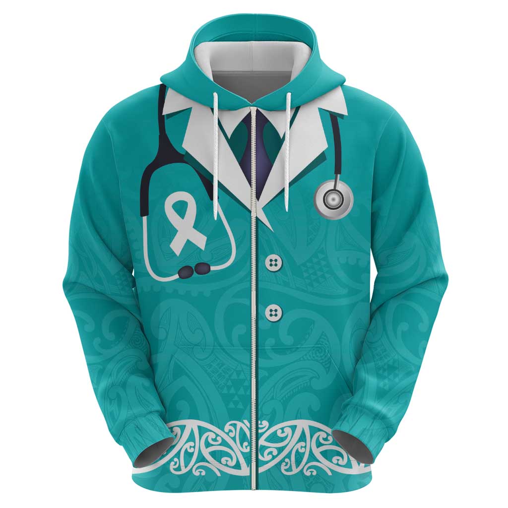 New Zealand Nurses Week Zip Hoodie Maori Kowhaiwhai Cyan Tribal LT9 - Polynesian Pride
