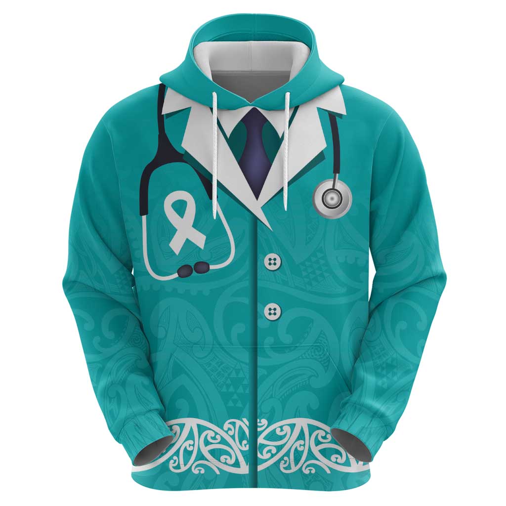 New Zealand Nurses Week Zip Hoodie Maori Kowhaiwhai Cyan Tribal LT9 - Polynesian Pride