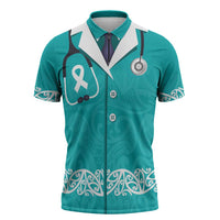 New Zealand Nurses Week Zipper Polo Shirt Maori Kowhaiwhai Cyan Tribal