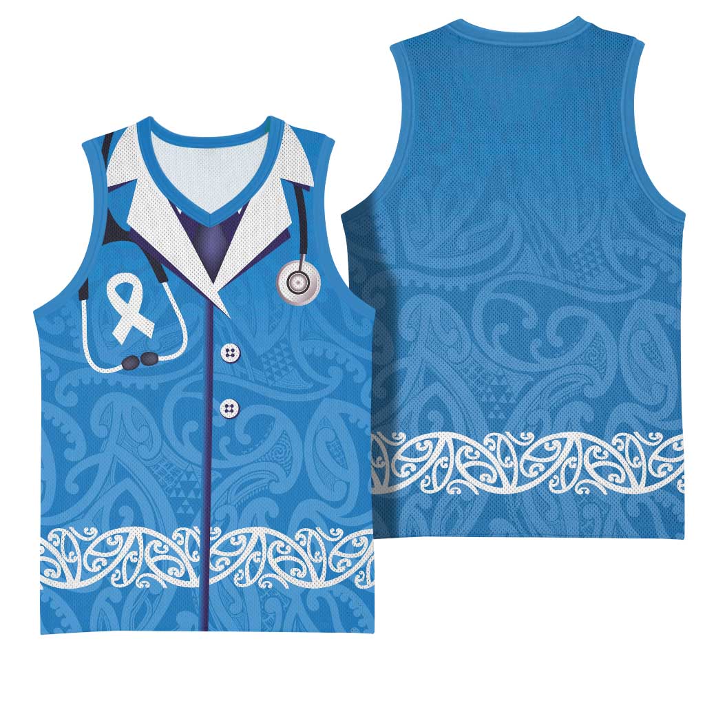 New Zealand Nurses Week Basketball Jersey Maori Kowhaiwhai Blue Tribal LT9 - Polynesian Pride