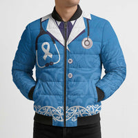 New Zealand Nurses Week Bomber Puffer Jacket Maori Kowhaiwhai Blue Tribal