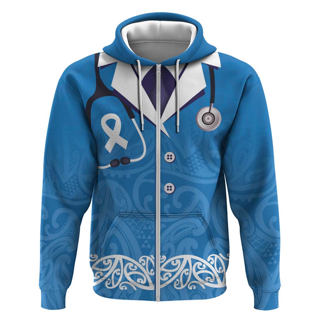 New Zealand Nurses Week Hoodie Maori Kowhaiwhai Blue Tribal LT9 Zip Hoodie Blue - Polynesian Pride