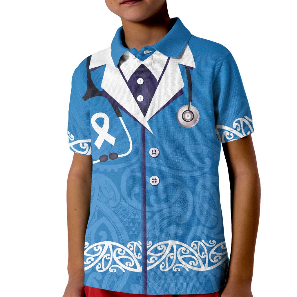 New Zealand Nurses Week Kid Polo Shirt Maori Kowhaiwhai Blue Tribal LT9 Kid Blue - Polynesian Pride