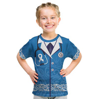 New Zealand Nurses Week Kid T Shirt Maori Kowhaiwhai Blue Tribal LT9 Blue - Polynesian Pride