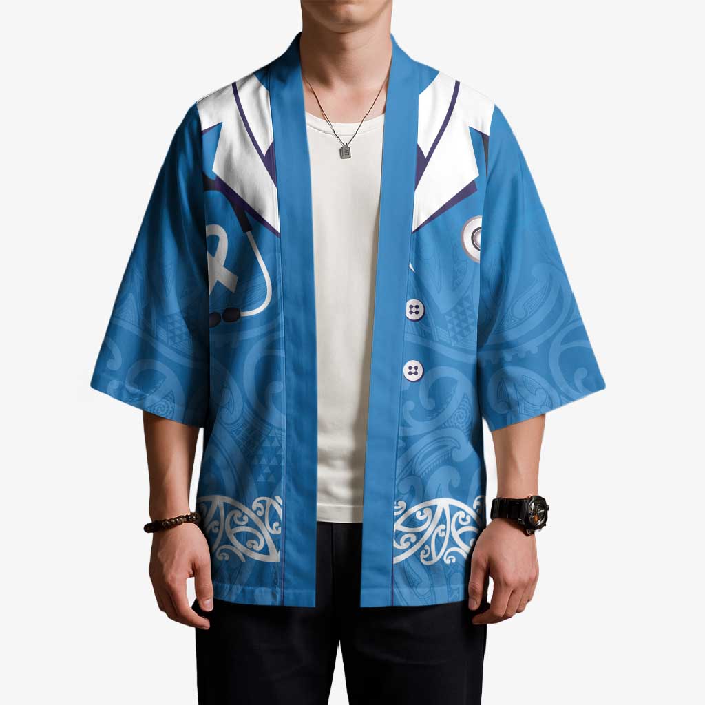 New Zealand Nurses Week Kimono Maori Kowhaiwhai Blue Tribal