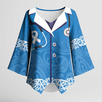 New Zealand Nurses Week Kimono Sleeve Blouse Maori Kowhaiwhai Blue Tribal LT9 Female Blue - Polynesian Pride