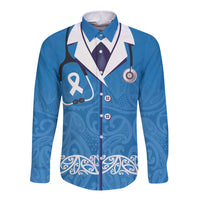 New Zealand Nurses Week Long Sleeve Button Shirt Maori Kowhaiwhai Blue Tribal LT9 Unisex Blue - Polynesian Pride