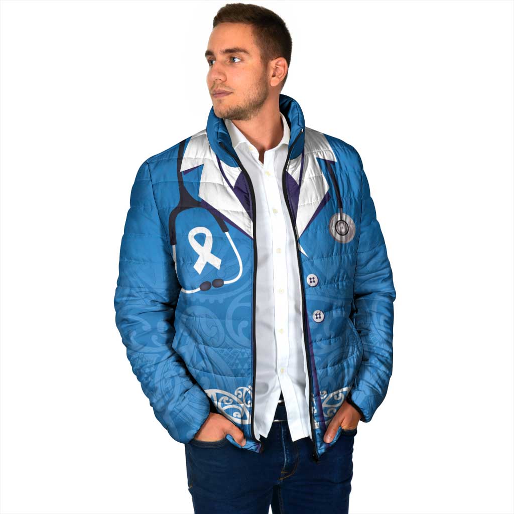 New Zealand Nurses Week Padded Jacket Maori Kowhaiwhai Blue Tribal