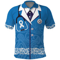 New Zealand Nurses Week Polo Shirt Maori Kowhaiwhai Blue Tribal LT9 Blue - Polynesian Pride