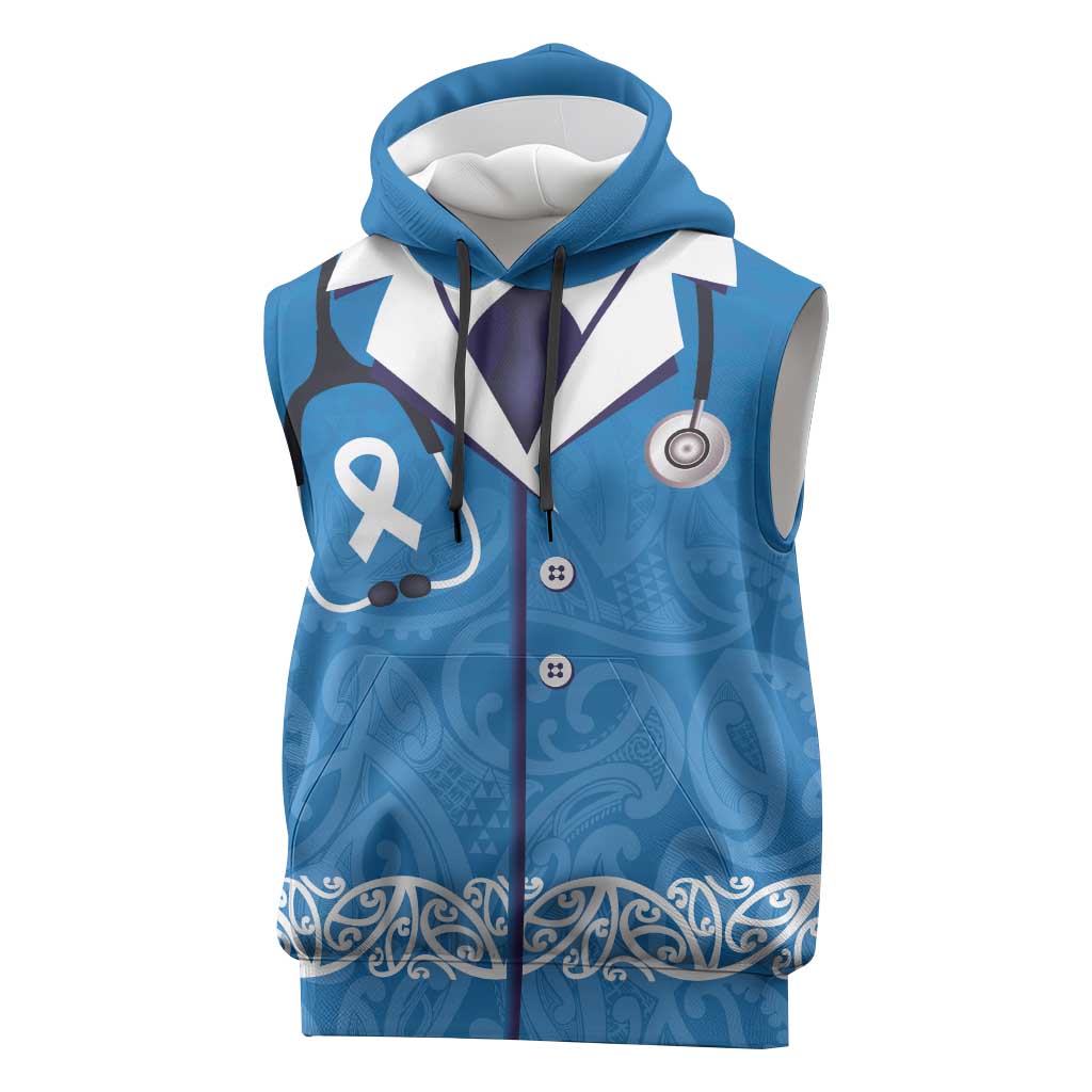 New Zealand Nurses Week Sleeveless Hoodie Maori Kowhaiwhai Blue Tribal LT9 Blue - Polynesian Pride