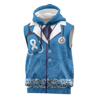 New Zealand Nurses Week Sleeveless Hoodie Maori Kowhaiwhai Blue Tribal LT9 Blue - Polynesian Pride