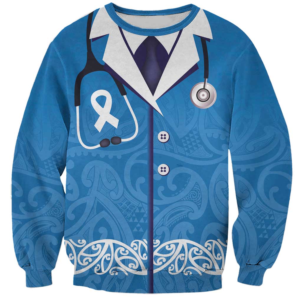 New Zealand Nurses Week Sweatshirt Maori Kowhaiwhai Blue Tribal