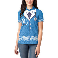 New Zealand Nurses Week Women Polo Shirt Maori Kowhaiwhai Blue Tribal