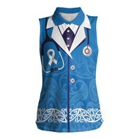New Zealand Nurses Week Women Sleeveless Polo Shirt Maori Kowhaiwhai Blue Tribal LT9 Female Blue - Polynesian Pride