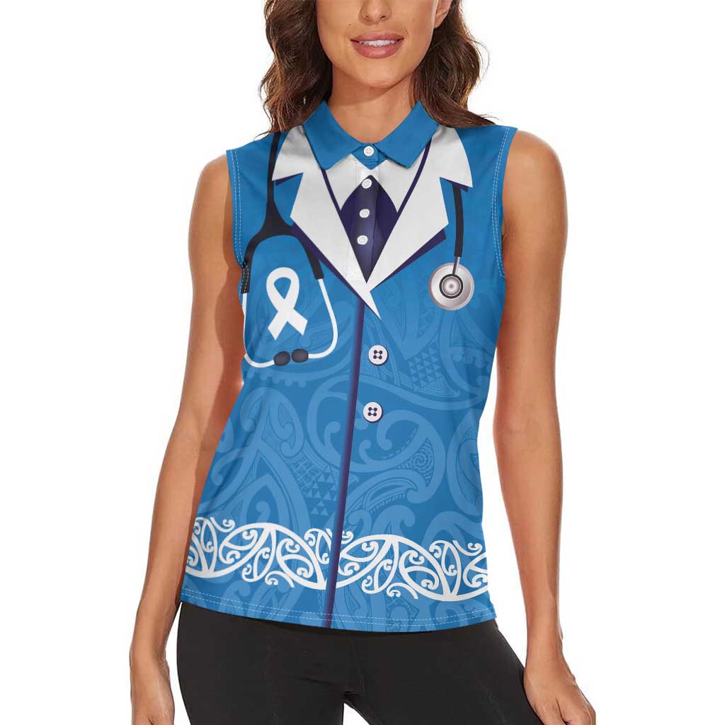 New Zealand Nurses Week Women Sleeveless Polo Shirt Maori Kowhaiwhai Blue Tribal LT9 - Polynesian Pride