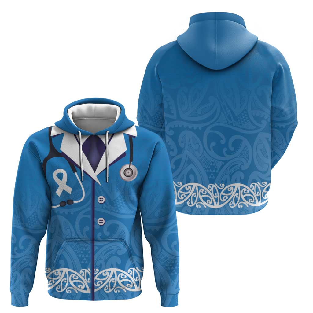 New Zealand Nurses Week Zip Hoodie Maori Kowhaiwhai Blue Tribal LT9 - Polynesian Pride