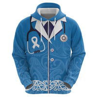 New Zealand Nurses Week Zip Hoodie Maori Kowhaiwhai Blue Tribal LT9 - Polynesian Pride