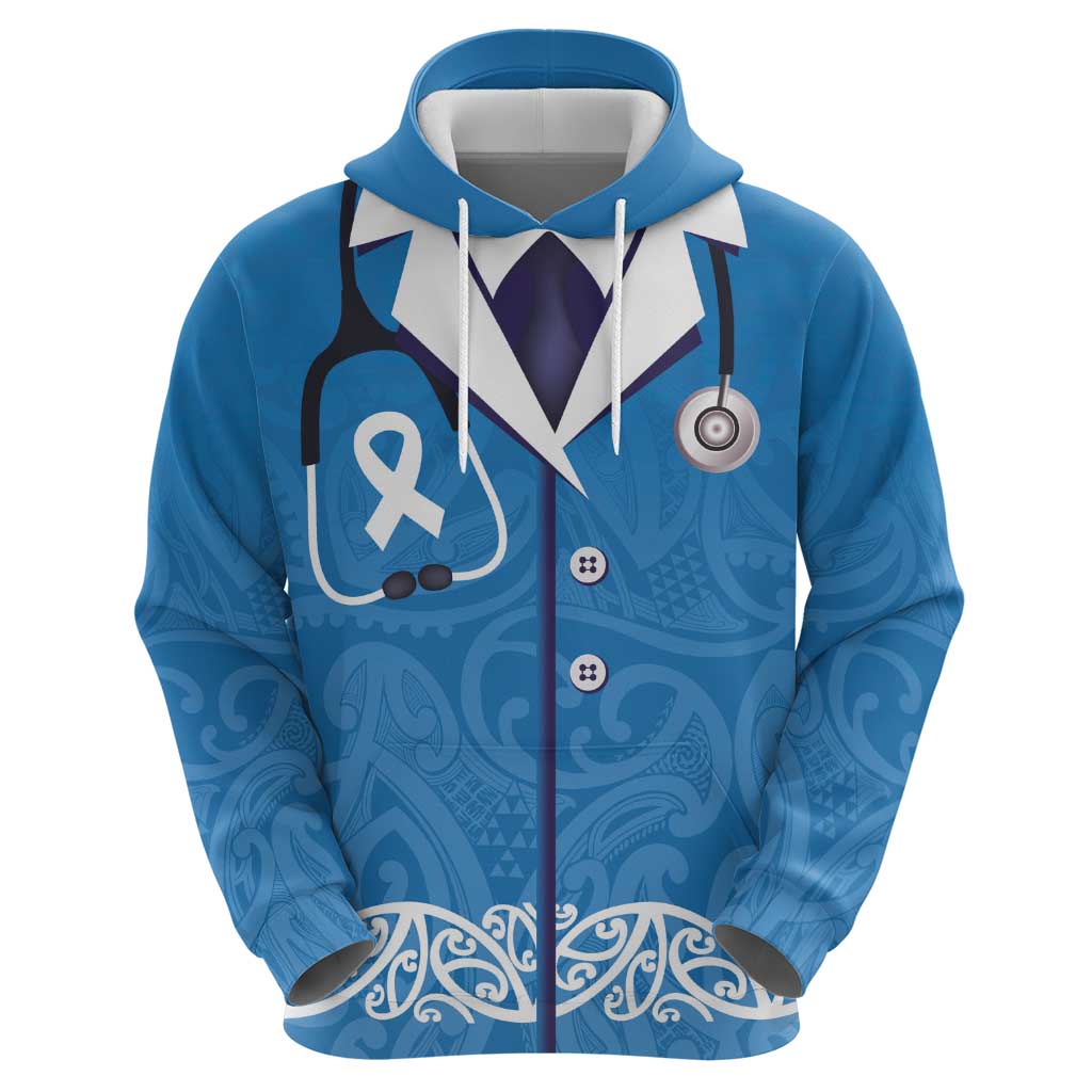New Zealand Nurses Week Zip Hoodie Maori Kowhaiwhai Blue Tribal LT9 - Polynesian Pride
