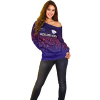 New Zealand Auckland Cricket Off Shoulder Sweater Maori Traditional Ethnic Style LT9 - Polynesian Pride