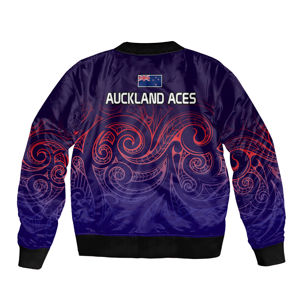 New Zealand Auckland Cricket Sleeve Zip Bomber Jacket Maori Traditional Ethnic Style LT9 - Polynesian Pride