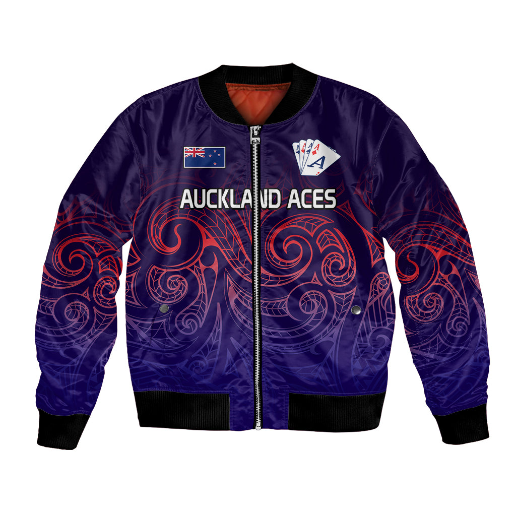 (Custom Text And Number) New Zealand Auckland Cricket Bomber Jacket Maori Traditional Ethnic Style LT9 Unisex Gradient - Polynesian Pride