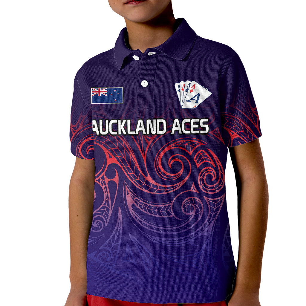 (Custom Text And Number) New Zealand Auckland Cricket Kid Polo Shirt Maori Traditional Ethnic Style LT9 Kid Gradient - Polynesian Pride