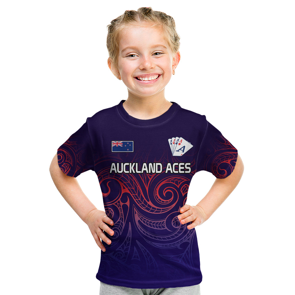 (Custom Text And Number) New Zealand Auckland Cricket Kid T Shirt Maori Traditional Ethnic Style LT9 Gradient - Polynesian Pride