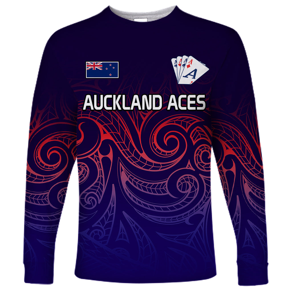 (Custom Text And Number) New Zealand Auckland Cricket Long Sleeve Shirt Maori Traditional Ethnic Style LT9 Unisex Gradient - Polynesian Pride