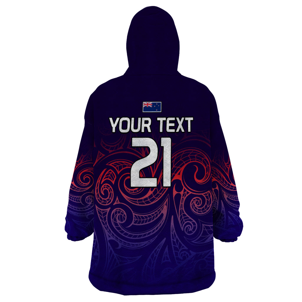(Custom Text And Number) New Zealand Auckland Cricket Wearable Blanket Hoodie Maori Traditional Ethnic Style LT9 - Polynesian Pride