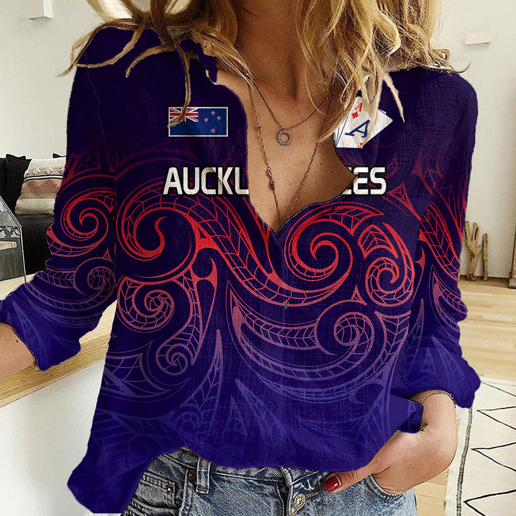 (Custom Text And Number) New Zealand Auckland Cricket Women Casual Shirt Maori Traditional Ethnic Style LT9 Female Gradient - Polynesian Pride