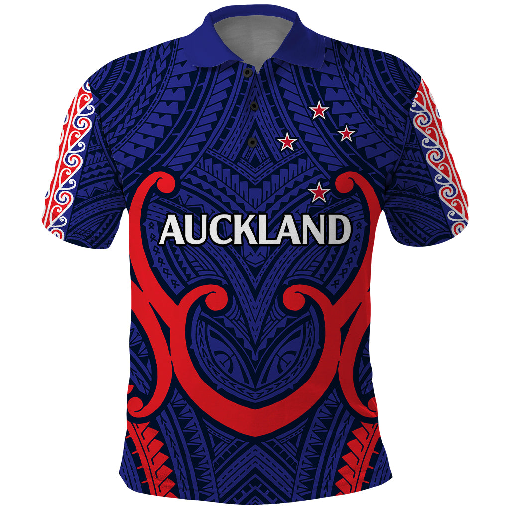 (Custom Text and Number) New Zealand Auckland Cricket Polo Shirt Polynesian with Maori Koru LT9 Blue - Polynesian Pride