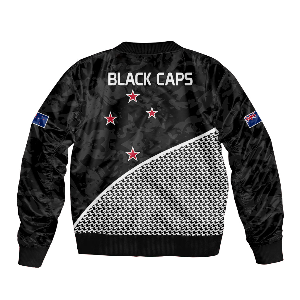 New Zealand Cricket Sleeve Zip Bomber Jacket Black Cap Sporty Style No1 LT9 - Polynesian Pride
