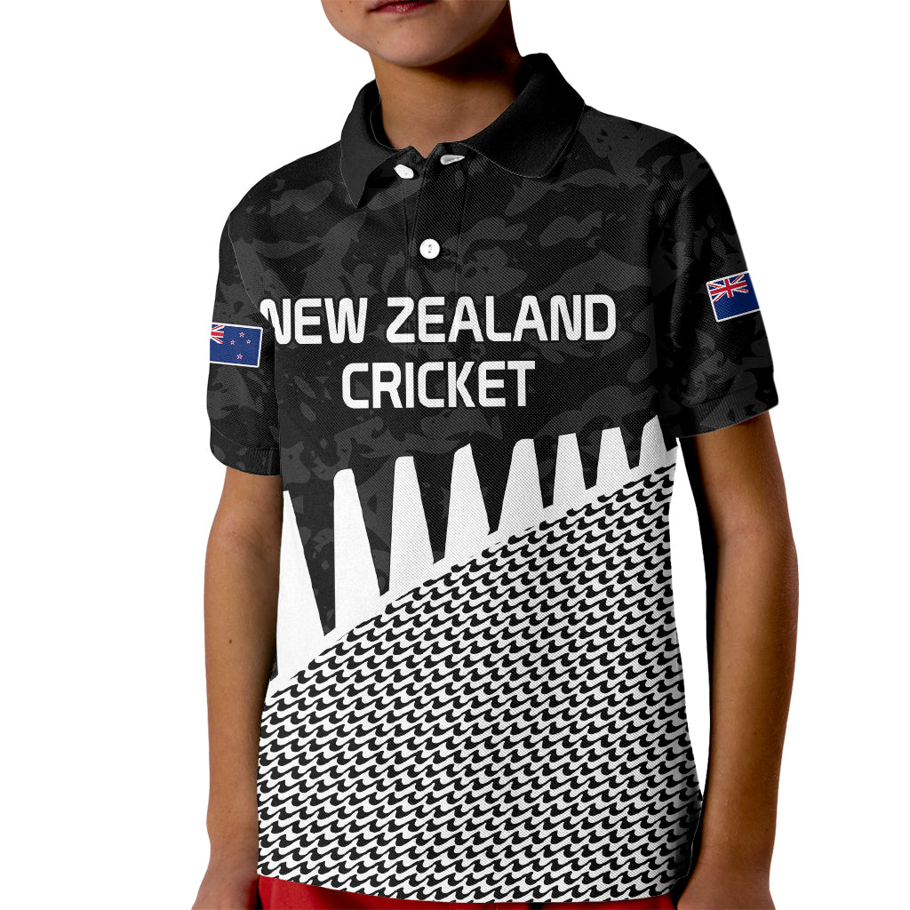 (Custom Text And Number) New Zealand Cricket Kid Polo Shirt Black Cap Sporty Style No1 LT9 Kid Black - Polynesian Pride