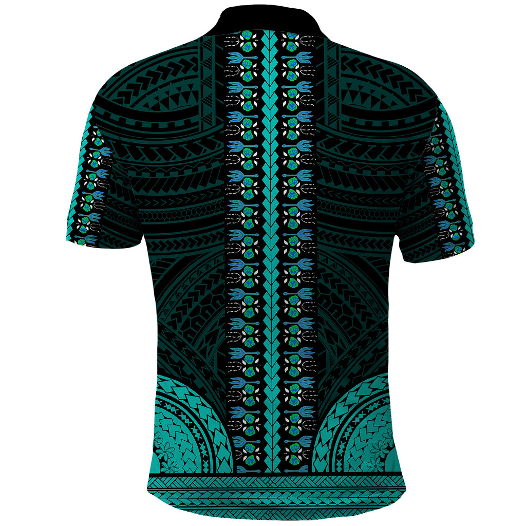 African Dashiki Polo Shirt With Polynesian Pattern Teal LT9 - Polynesian Pride