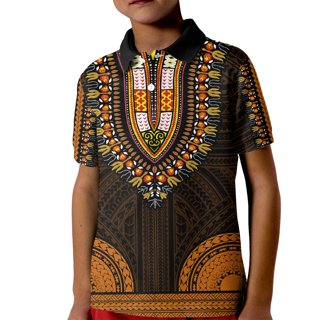 African Dashiki Kid Polo Shirt With Polynesian Pattern - Gold LT9 Kid Gold - Polynesian Pride