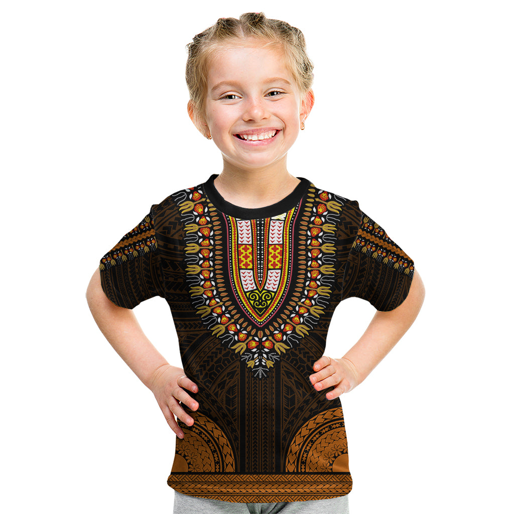 African Dashiki Kid T Shirt With Polynesian Pattern - Gold LT9 Gold - Polynesian Pride