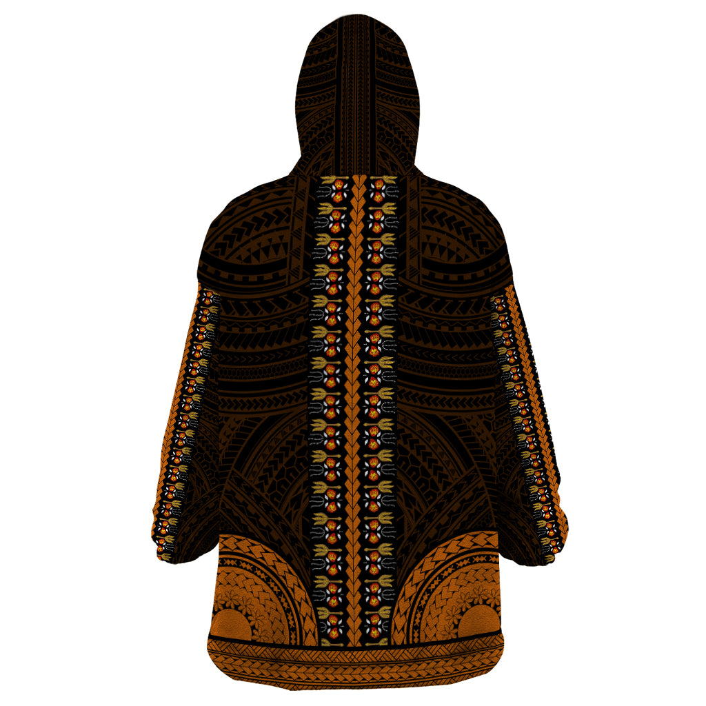 African Dashiki Wearable Blanket Hoodie With Polynesian Pattern - Gold LT9 - Polynesian Pride